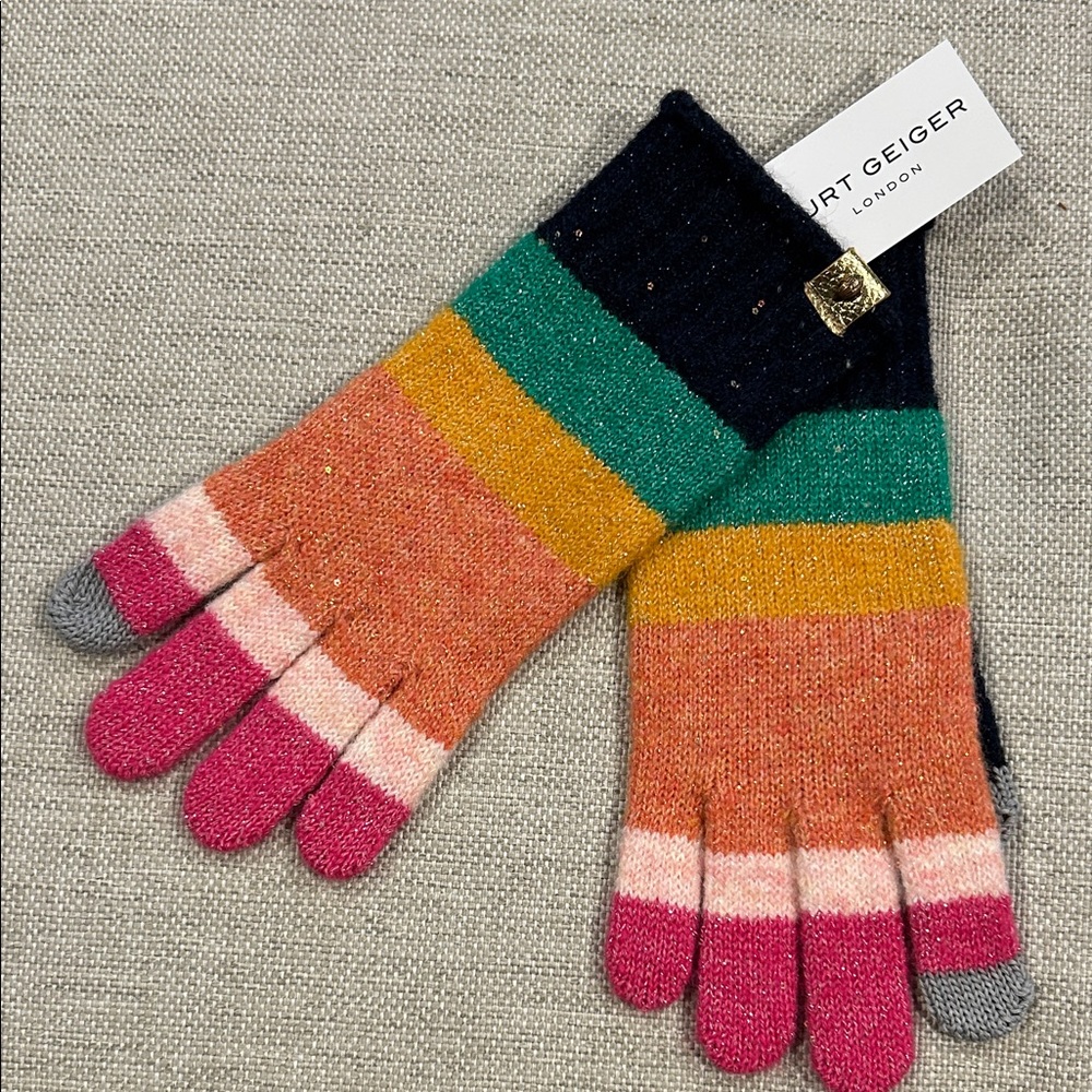 Kurt Geiger Colorful Striped Knit Gloves NWT
